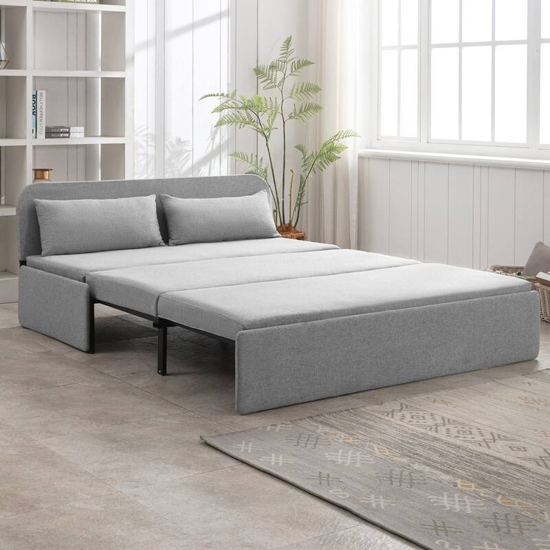 Mixoy Linen 2-in-1 Convertible Sofa Bed,Twin/Queen Pull Out Sleeper Sofa with Mattress,Cushions