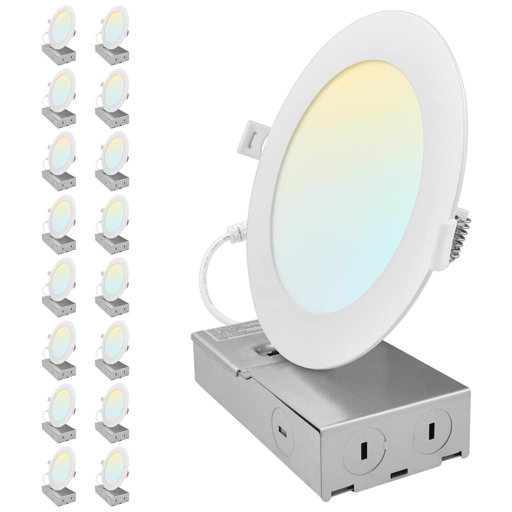 LUXRITE 6 Inch Canless Spotlight LED Recessed Light 5CCT Dimmable 800/1050/1250 Lumens CRI 90 10W/13W/15W ETL 16 Pack
