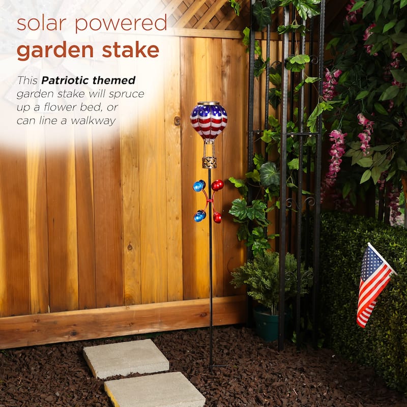 Solar Patriotic Hot Air Balloon Spinning Garden Stake w/ LED
