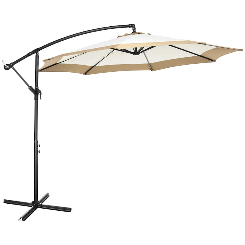 Outsunny 10FT Cantilever Umbrella, Offset Patio Umbrella with Crank and Cross Base for Deck, Backyard