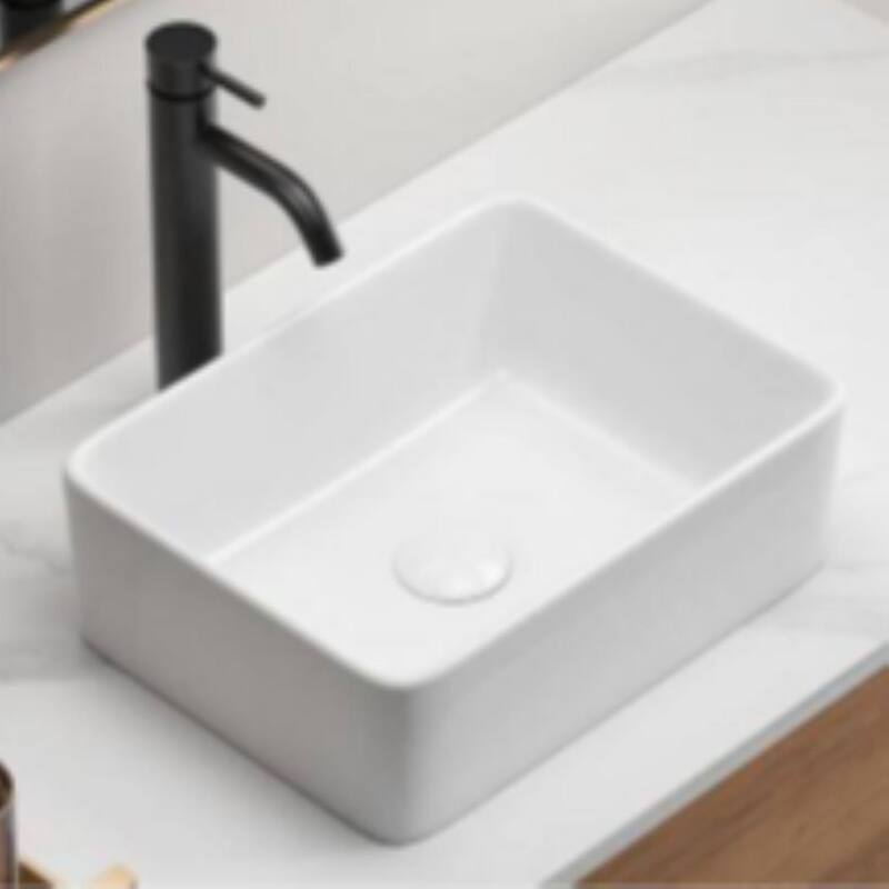 GDFStudio - Rosdale Modern Ceramic Vessel Sink with Above-Counter Design - White - Rectangle - 16"