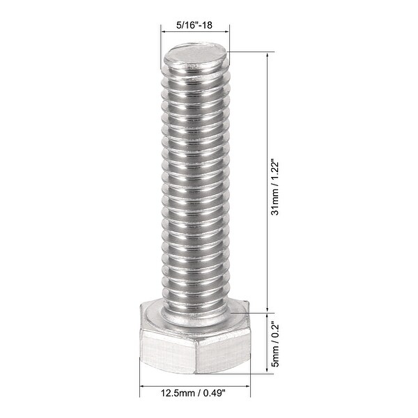 Stainless Steel Fully Threaded Hex Tap Bolts 5pcs uxcell M6 Hex Bolt M6-1 x 65mm UNC Hex Head Screw Bolts A2-70 304