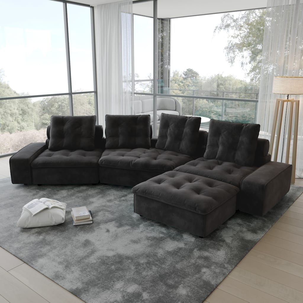 Stupendous Miami Modular Sofa Down Filled Curved Cloud Sectional Sofa 4 Seater with Ottoman
