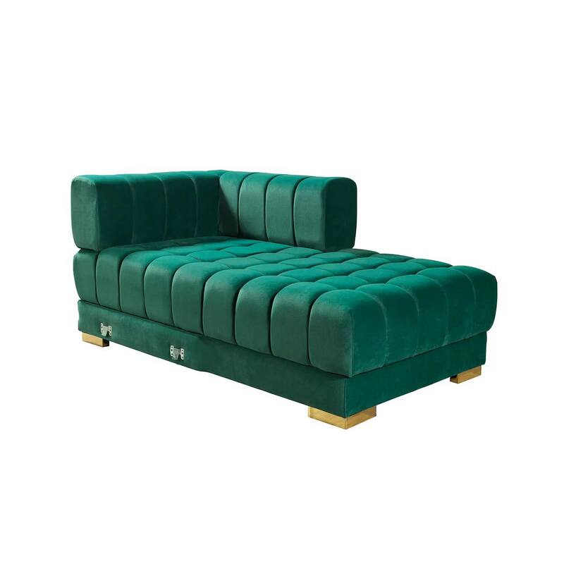 HomeRoots Green Velvet U Shaped Three Piece Sofa and Chaise Sectional With Toss Pillows