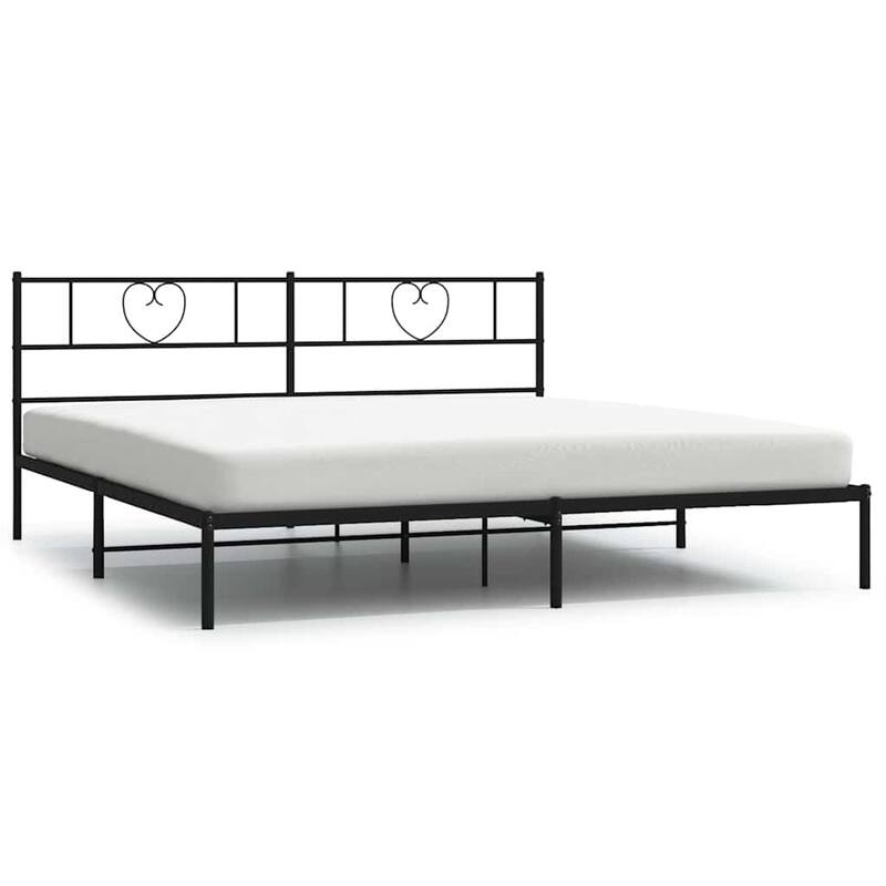 vidaXL California King Metal Bed with Headboard, Black, No Mattress