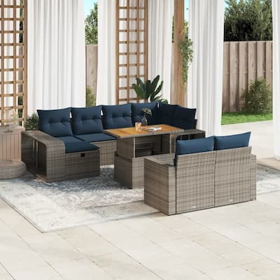 vidaXL Patio Sofa Set with Cushions Sectional Couches 11 Piece Poly Rattan