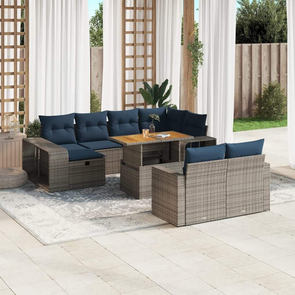 vidaXL Patio Sofa Set with Cushions Sectional Couches 11 Piece Poly Rattan
