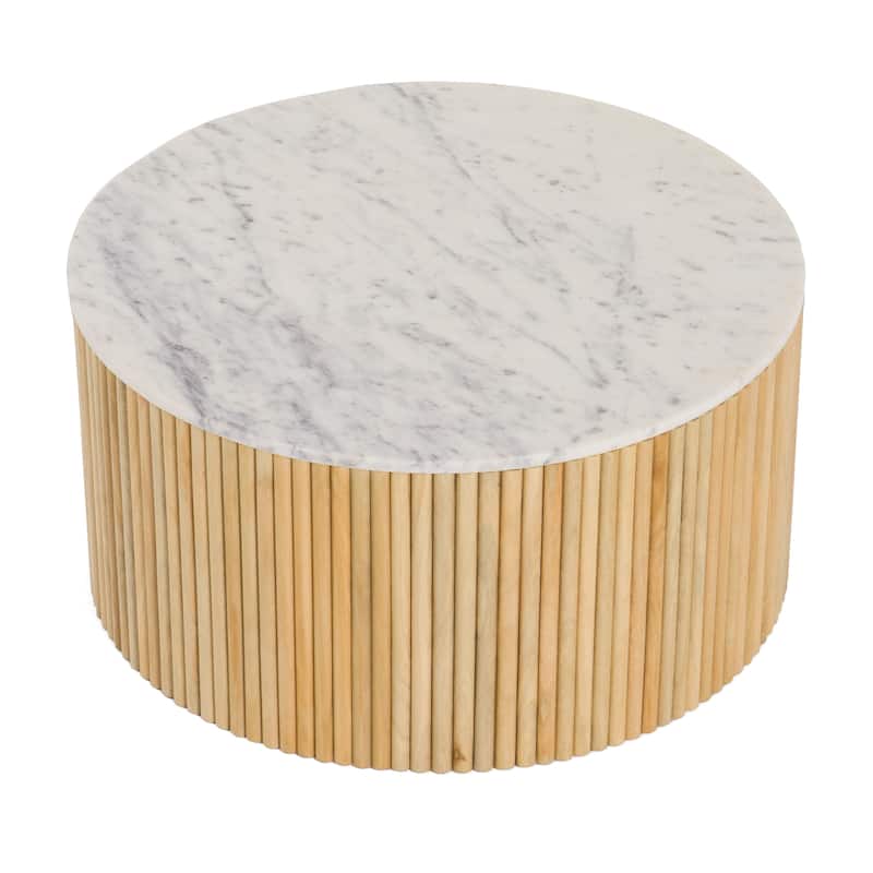 Modrest Cambridge Modern White Marble & Washed Mango Round Coffee Table