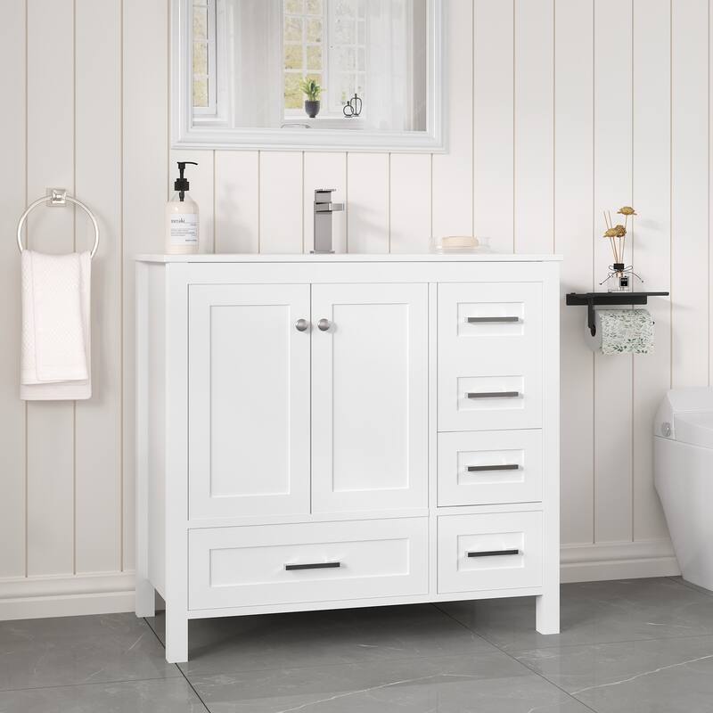 Modern Bathroom Vanity with Ceramic Sink, Soft-Close Storage Cabinet and Glossy Easy-Clean Countertop