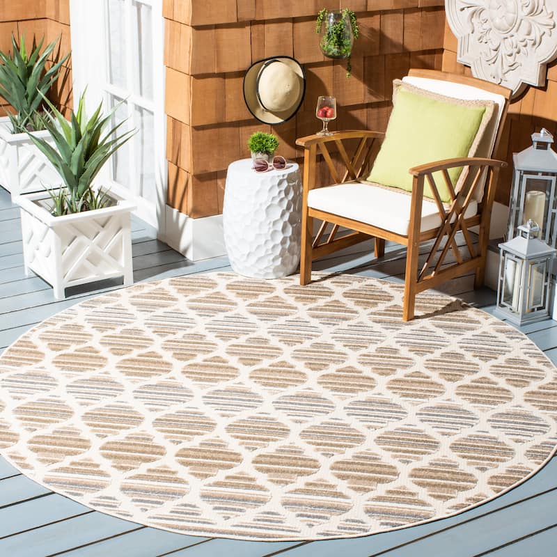 SAFAVIEH Cabana Kaleen Indoor/ Outdoor Waterproof Patio Trellis Rug - 6'7" Round - Grey/Ivory