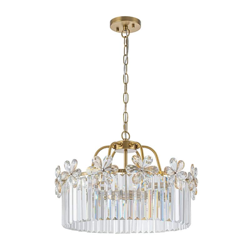 Ornate Glam 6-Light Crystal Flowers Drum Pendant - 19.7 in
