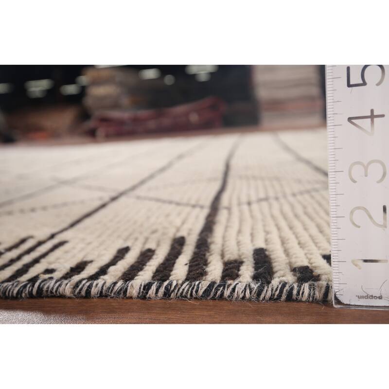 Trellis Moroccan Area Rug Hand-Knotted Oriental Beige Wool Carpet - 6'11"x 10'3"