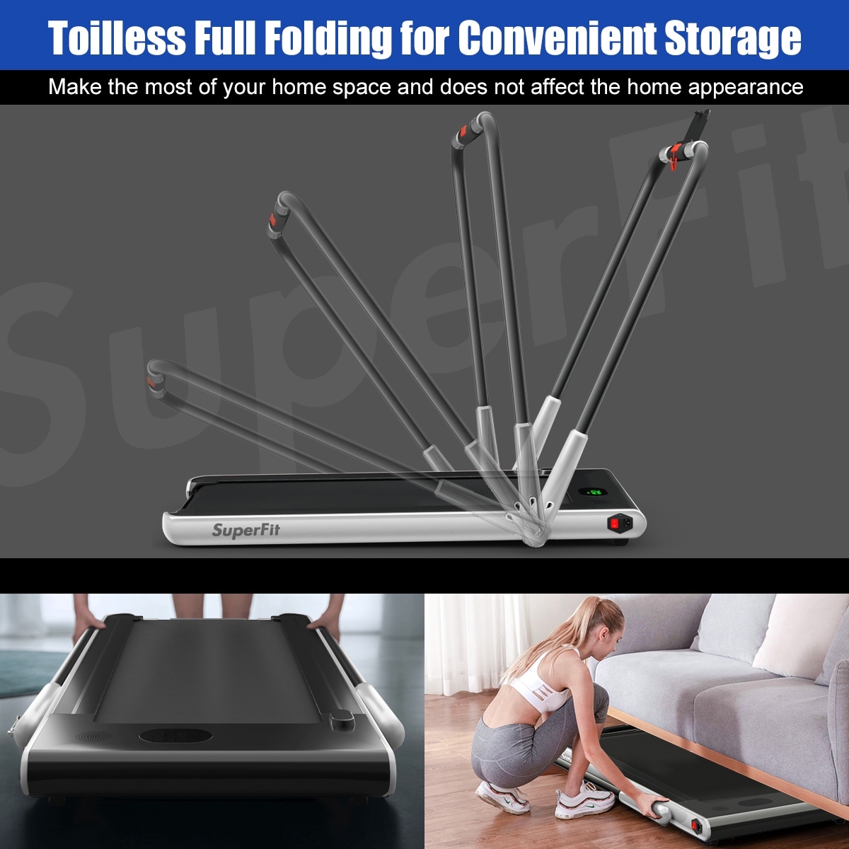 SuperFit 2.25HP 2 in 1 Foldable Under Desk Treadmill Remote Control - 49''  x 27'' x 42'' - On Sale - Bed Bath & Beyond - 30686702