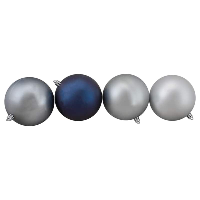 12ct Blue Silver Shatterproof 3-Finish Christmas Ornaments 4" (100mm)