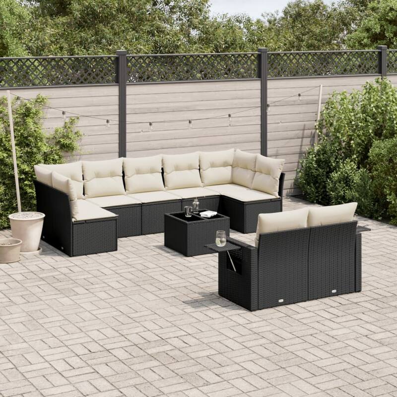 vidaXL Garden Sofa Set Black - Black and cream Large With table