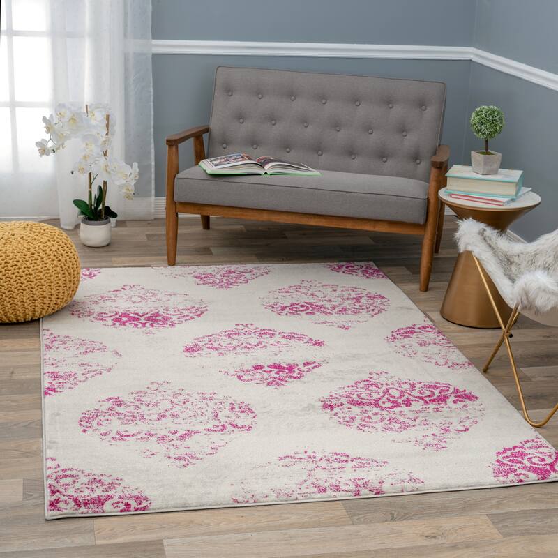 Porch & Den Pascuzzi Distressed Floral Damask Area Rug
