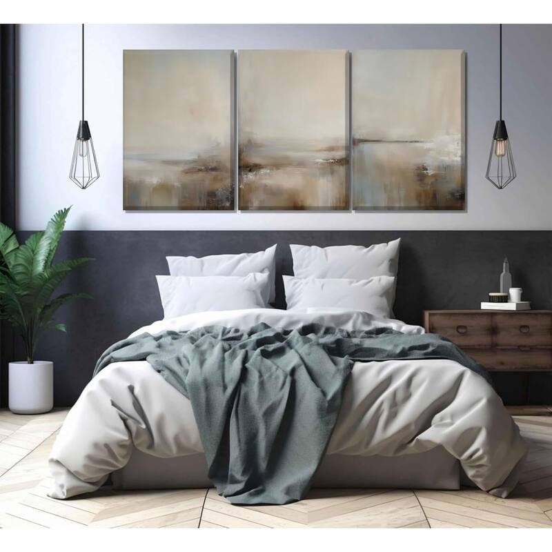 3Pcs Vintage Abstract Landscape Beige and Brown Canvas Wall Art