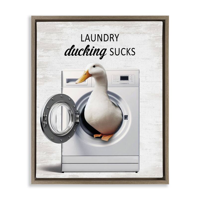 Stupell Funny Laundry & Duck Framed Floater Canvas Wall Art Design By Lettered and Lined - 25 x 31 - Brown