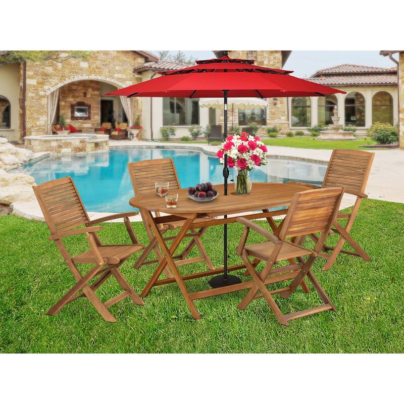 East West Furniture Outdoor Patio Dining Set an Oval Acacia Wood Table