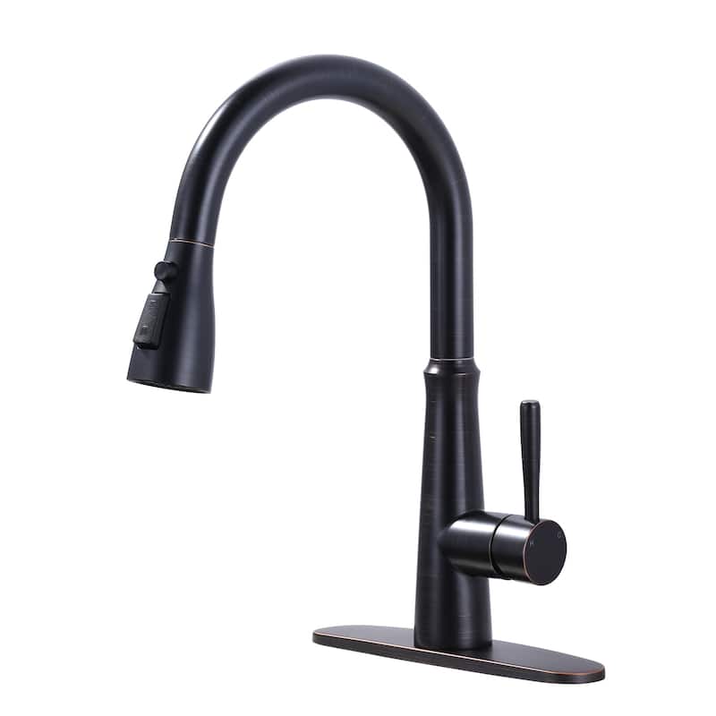 WOWOW Single Handle 3-Mode Pull Out Sprayer Kitchen Faucet - Without Soap Dispenser - Oil Rubbed Bronze