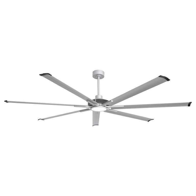 84" Silver Aluminum Extra Large Integrated LED Ceiling Fan with Light and Remote