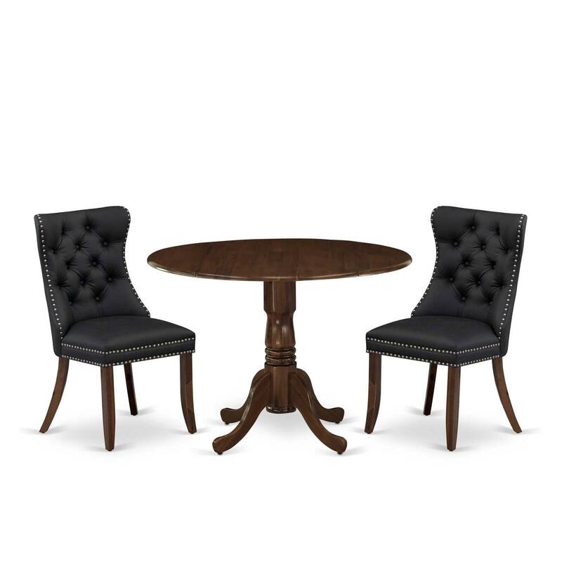 3-Piece Antique Walnut Finish Solid Wood Top-Round Dining Room Set -Seats 4