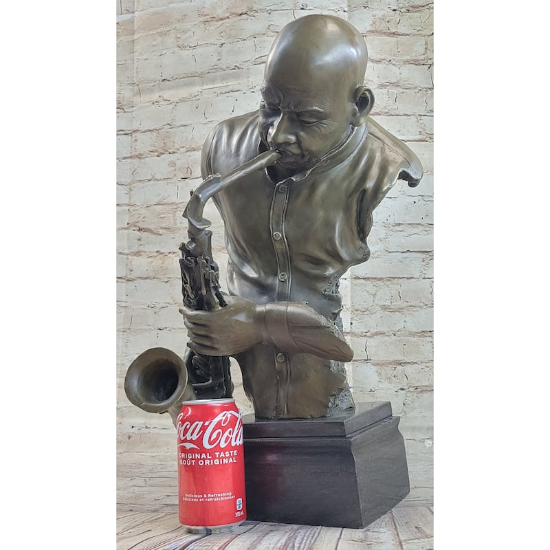 Harlem Jazz Man Saxophonist African American Black Saxophone Player Bronze Statue Sculpture Art