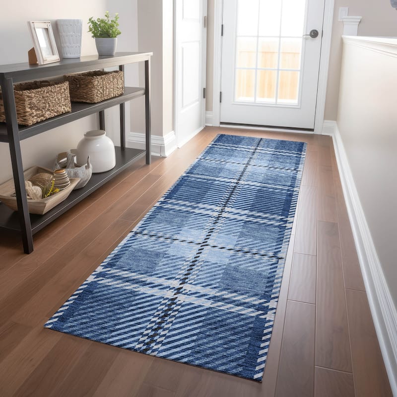 Machine Washable Indoor/ Outdoor Chantille Plaid Cozy Rug