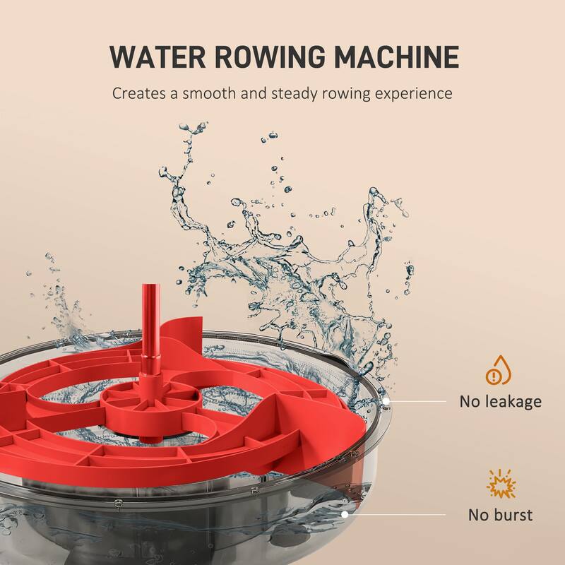 Soozier Foldable Water Rowing Machine with Wheels, LCD Monitor and Tablet Holder for Home Cardio Training, Red
