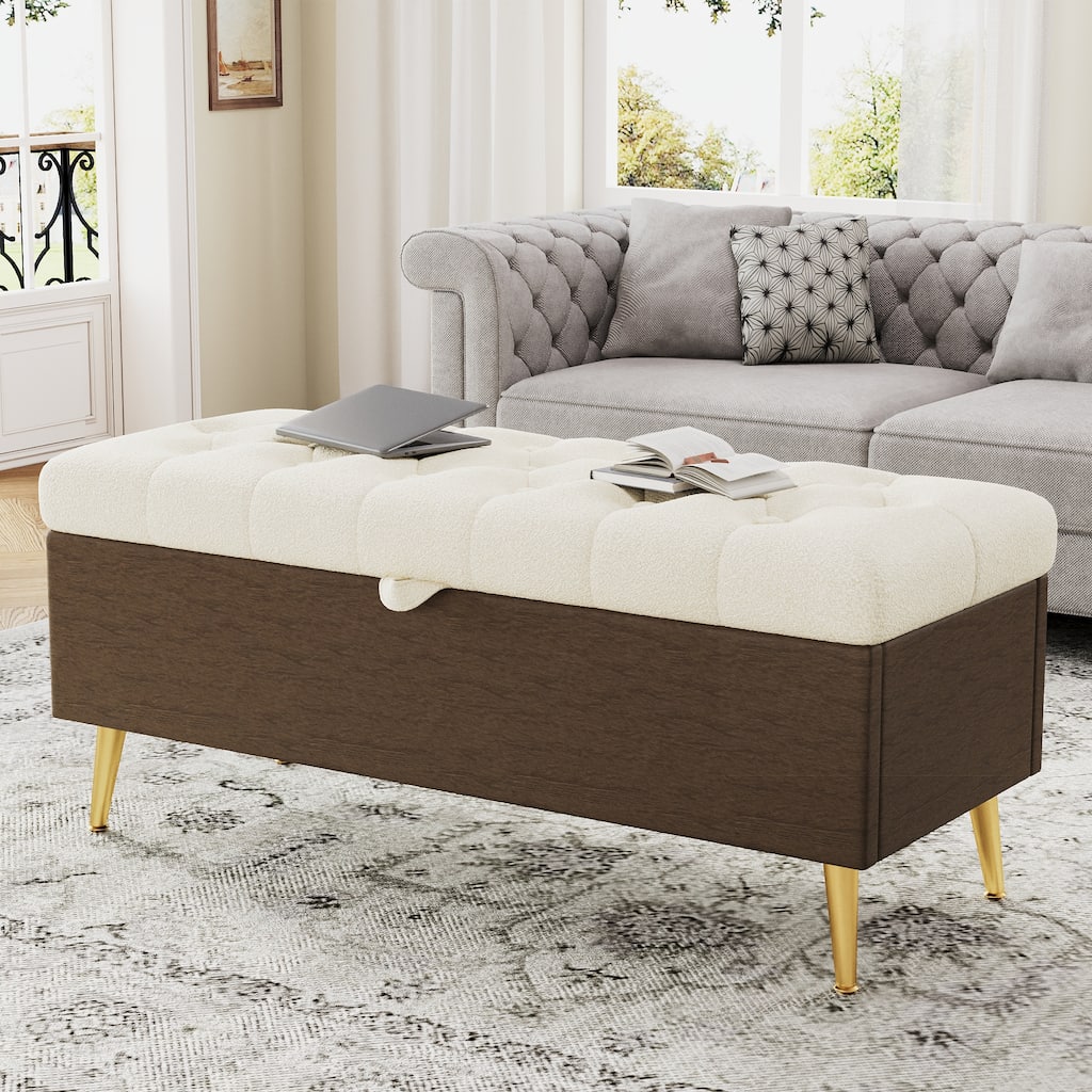 GDFStudio - Tufted 44.7" Boucle Upholstered Storage Ottoman Bench