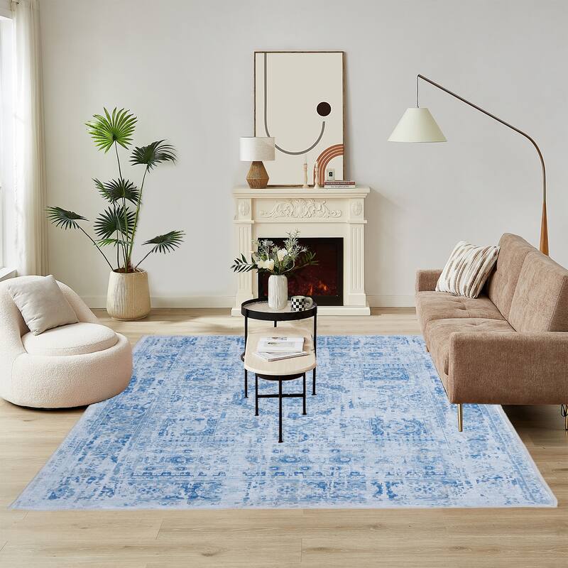Washable Non-Slip Area Rug,Stain Resistant Low-Pile Carpet,5X7 - 5' x 7'