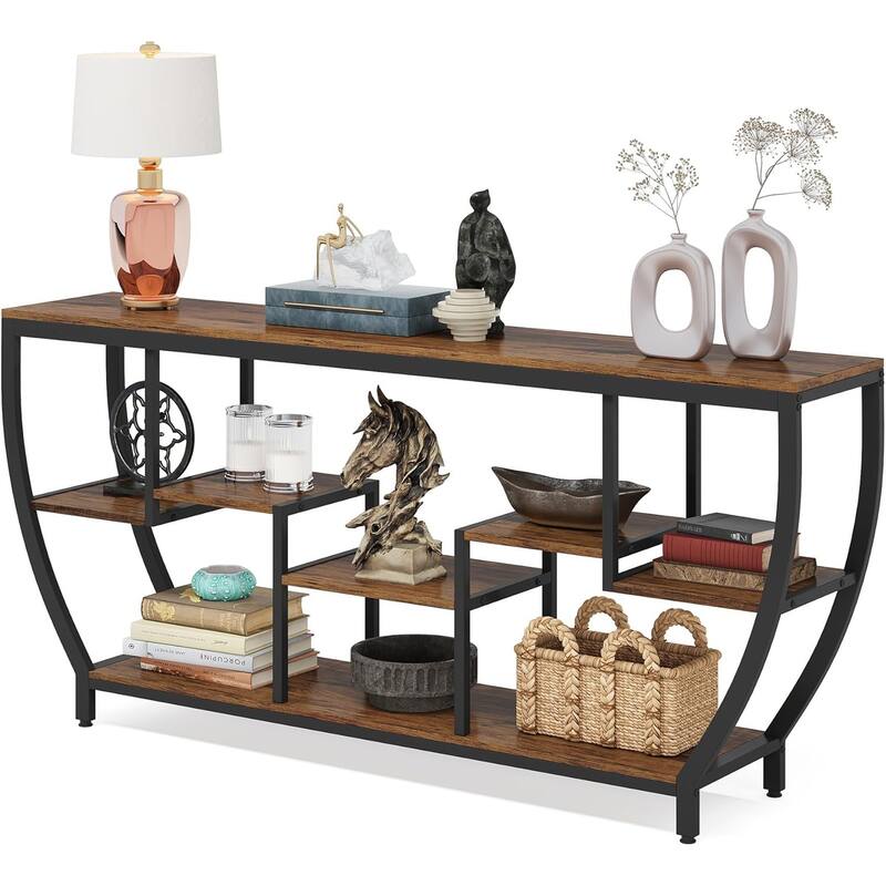 70.9" Industrial Console Sofa Table with 7-Tier Storage Shelves, Extra Long Entryway Table Behind Couch
