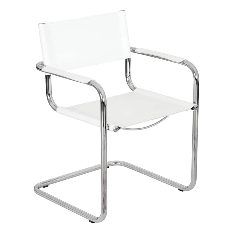 Breuer Chair Company Mart Stam Cantilever Armchair Arm Chair w/ Chrome Frame (Various Bonded Leather Colors) - White