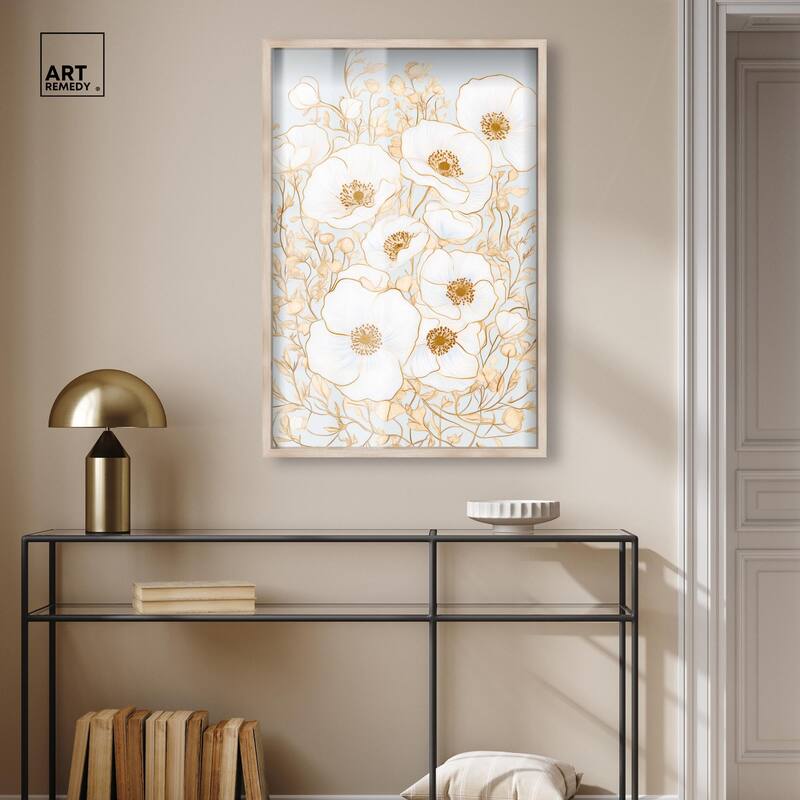 White and Gold Poppies I Shadowbox by Art Remedy
