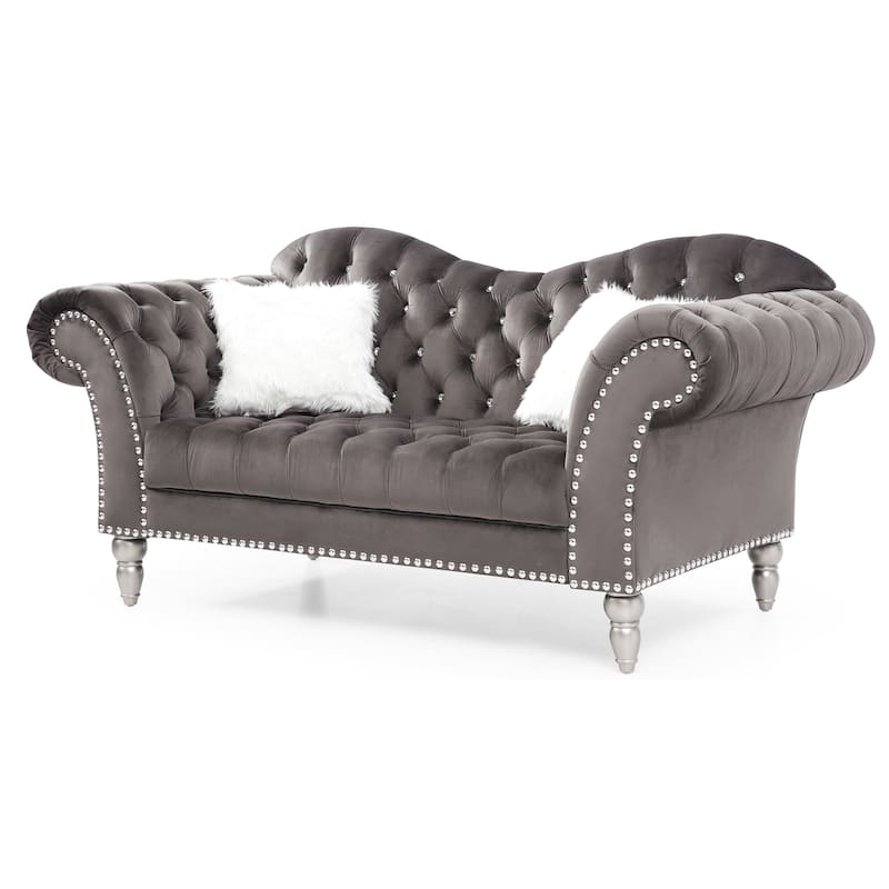 Wilshire Velvet Tufted Loveseat - Dark Grey