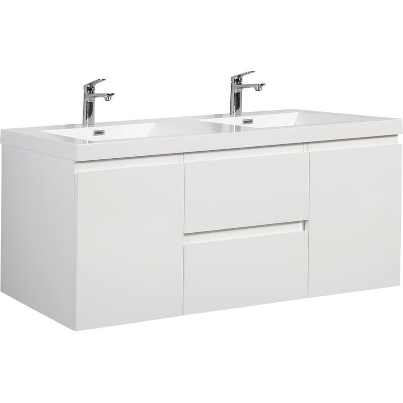 ABRUZZO 60" Floating Bathroom Double Vanity with Integrated Resin Top 2 Basins 2 Cabinets 2 Soft Close Drawers Full Assembly