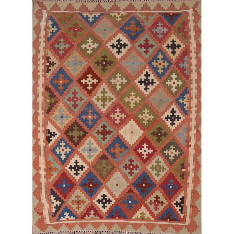 Vegetable Dye Kilim Qashqai Persian Vintage Foyer Vintage Wool Carpet - 3'6"x 4'9"