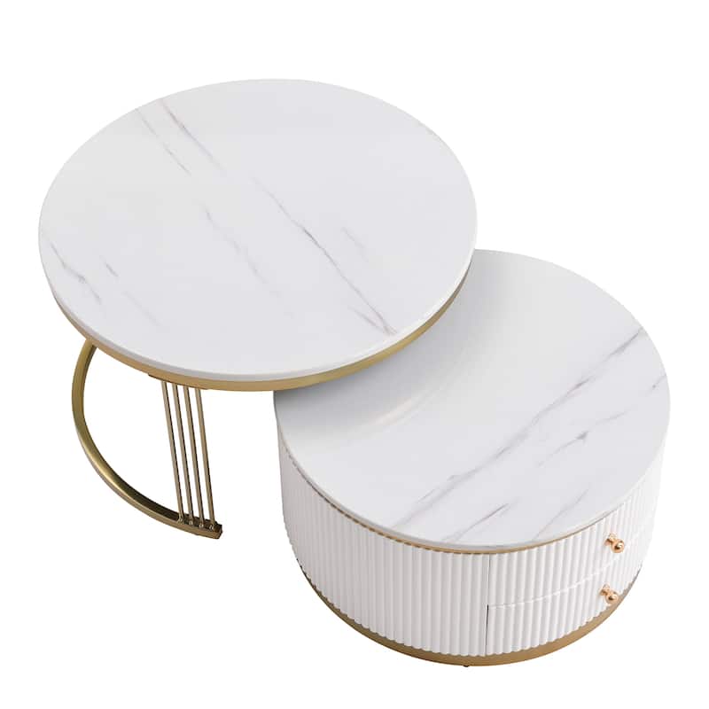 Modern 2 Pieces White Round Nesting Coffee Table