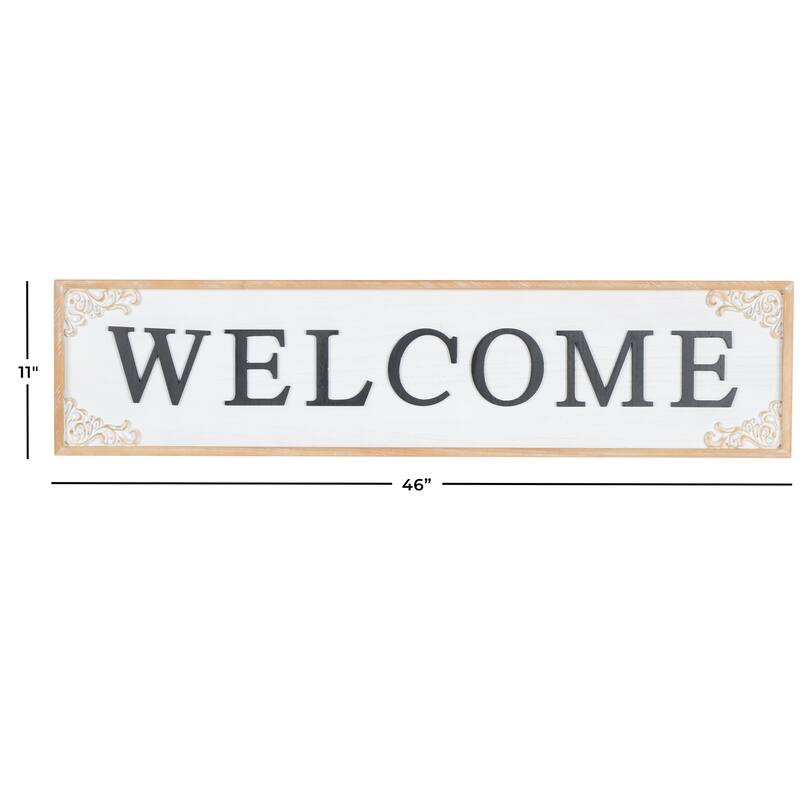 White Wooden Welcome Sign Home Wall Decor with Scroll Details