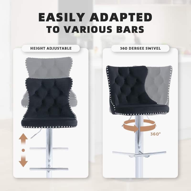 Velvet Upholstered Nailheads Tufted Swivel Bar Stools (Set of 6)