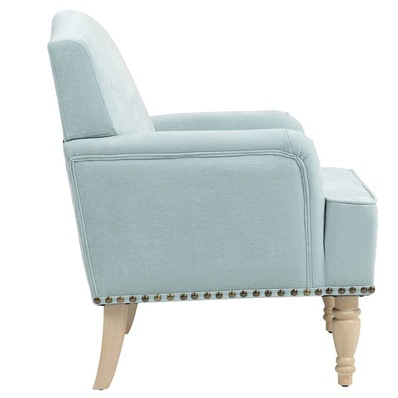 Modern Accent Chair with Retro Wooden Legs & Nailhead Trim