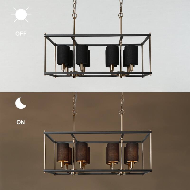 Evaie Mid-century Modern 8-light Chandeliers Linear Removable Fabric Shade Lights for Dining Room - L 26" x W 10.5" x H 82.5"