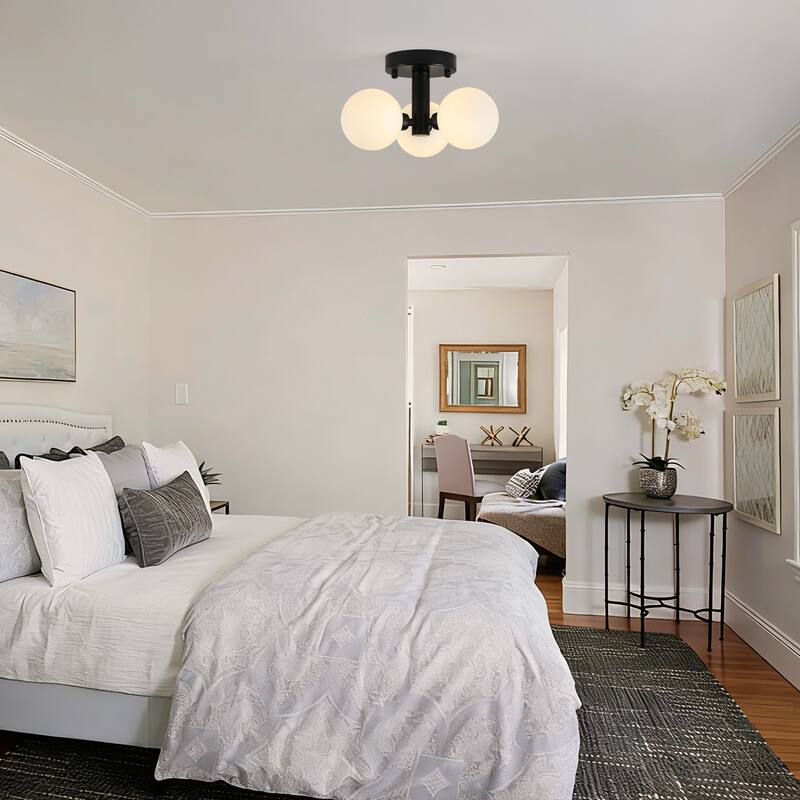 3-Light Glass Semi Flush Mount