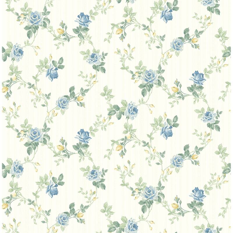 Seabrook Designs Nithya Floral Trail Unpasted Wallpaper - 20.5 in. W x 33 ft. L - Sapphire & Ivory