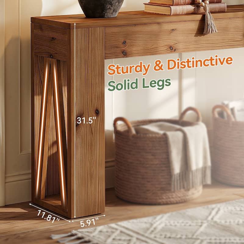 63" Solid Wood Console Table, Long Entryway Table for Living Room