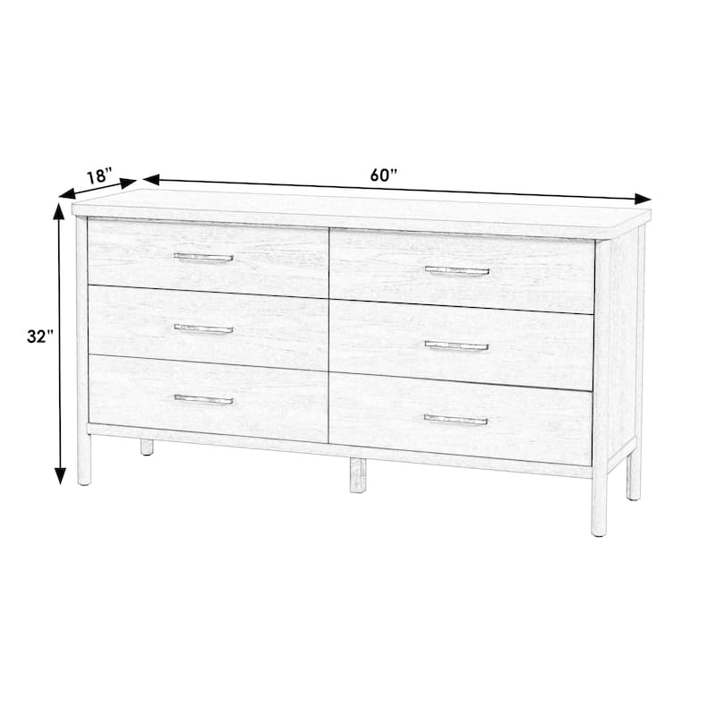Lennon 6 Drawer Rounded Leg Wood Dresser - Natural
