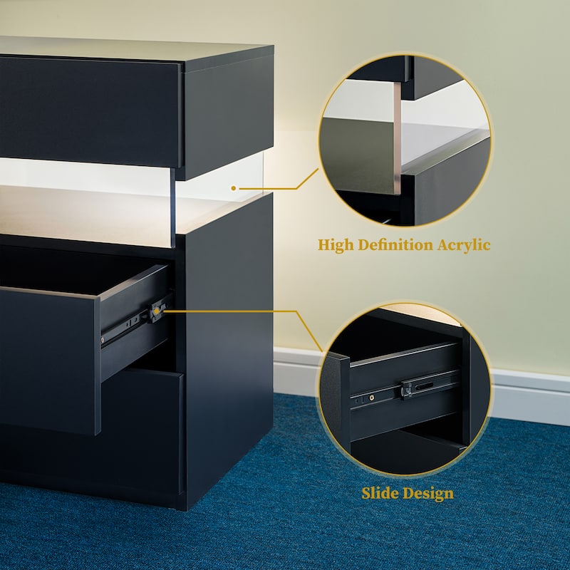 GDF Studio - Avalon Modern LED Nightstand with Three Drawers and 16-Color RGB Lighting