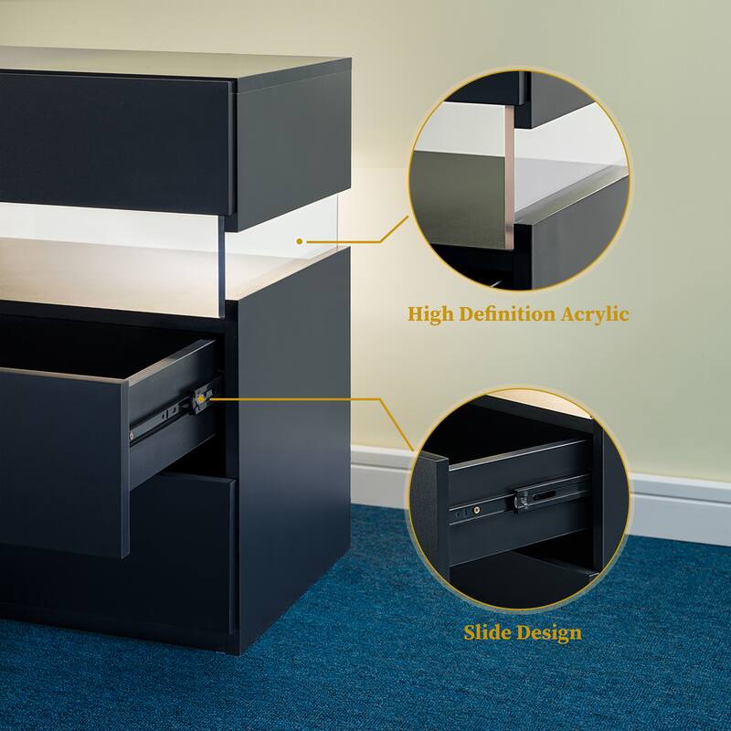 Rossetta Minimalist Stylish Design Nightstand with LED Lights and Storage Drawers