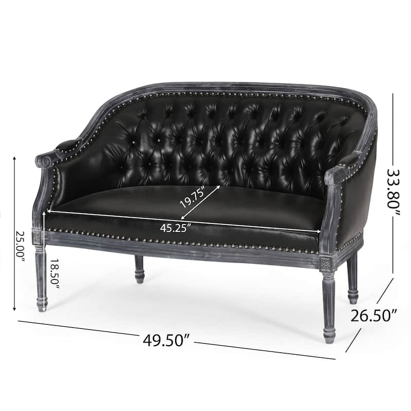 49.5" Faux Leather Loveseat Sofa with Turned Legs and Nailheads for Living Room