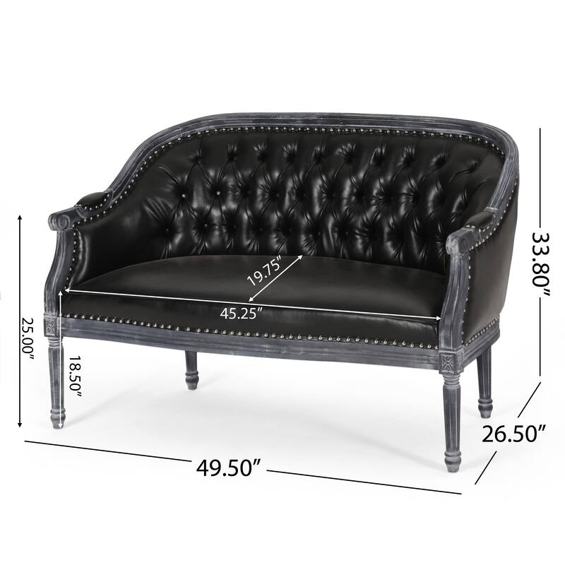 Black 49.5" Faux Leather Loveseat Sofa with Turned Legs and Nailheads for Living Room
